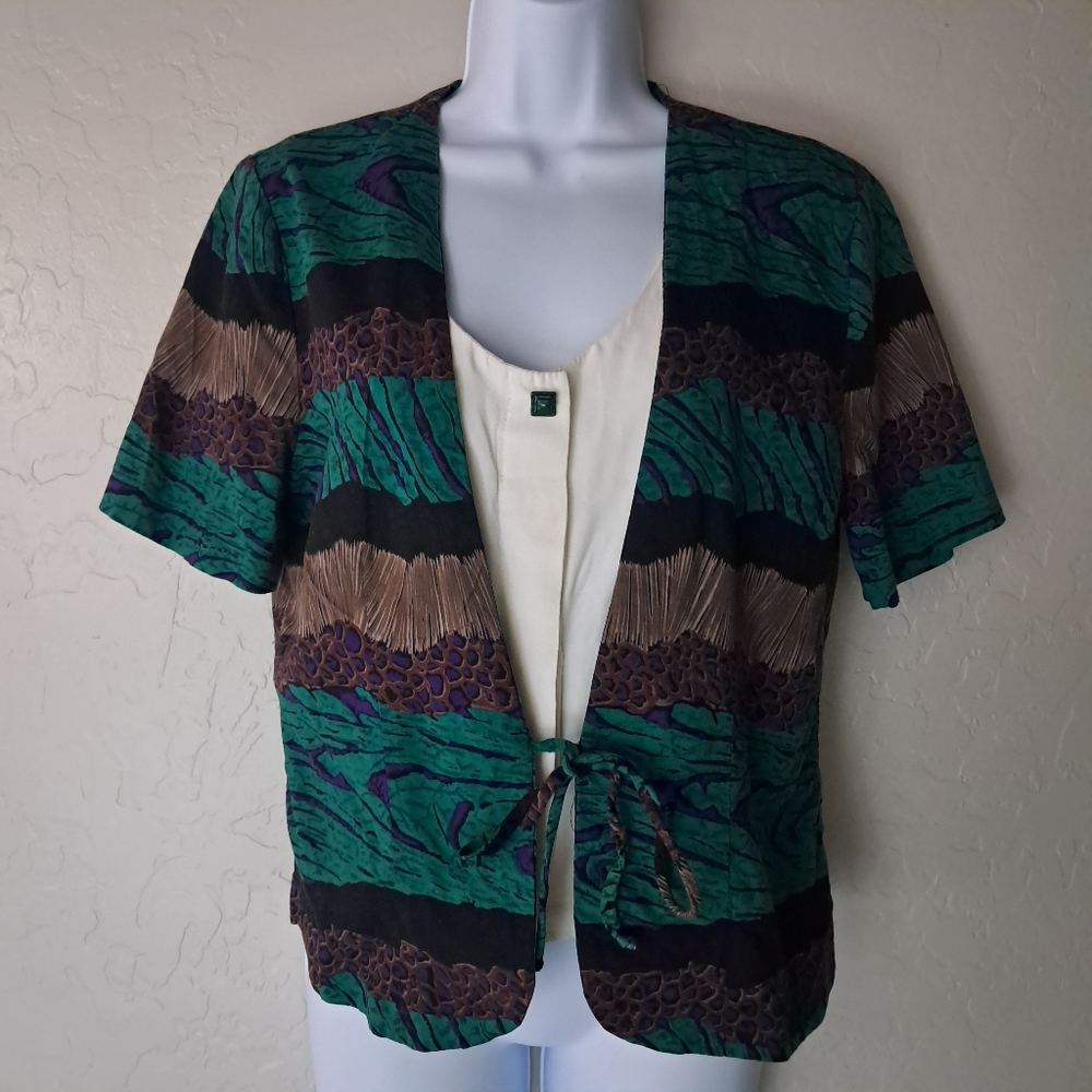 Vintage 1980s Betsys Things Animal Print Button Front Blouse Women's 12